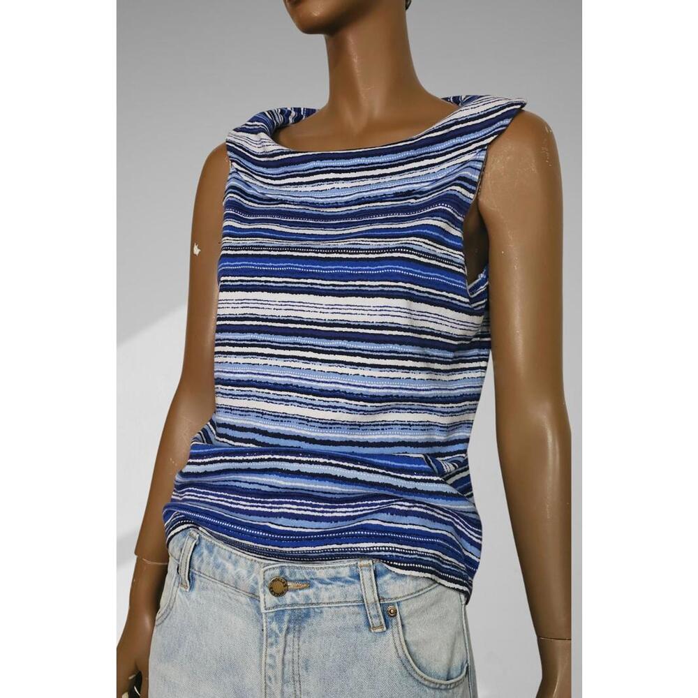 Vintage stripe boat neck short sleeve top size M blue black white